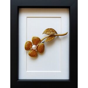 Vintage Carolee Pearly Gold Tone Detailed Floral Statement Brooch Pin Large Rare